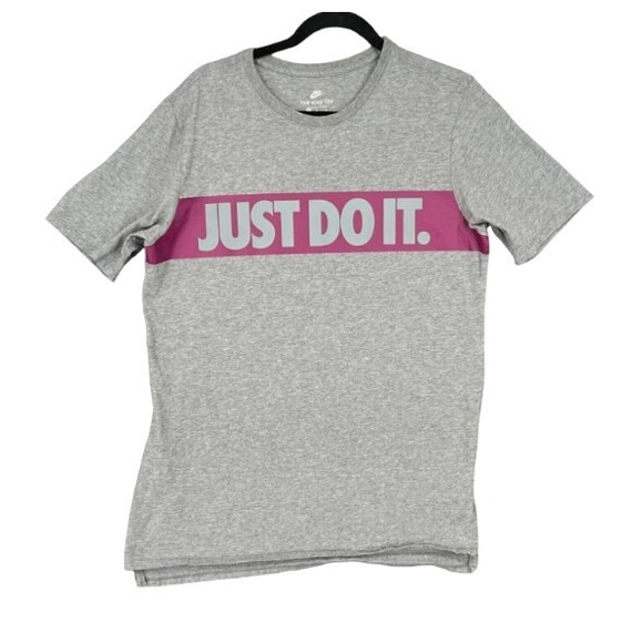 Nike‎ T-Shirt Mens Size M Gray Purple Just Do It Droptail Graphic The Tee 847631 - Picture 1 of 9